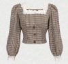 Adult Female Costumes to Hire - Gingham Brown Print - Button Font Blouse - L